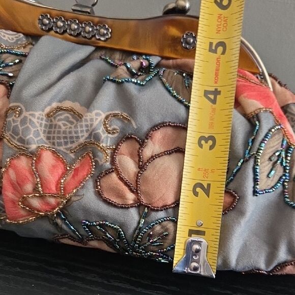 Floral Embroidered Clutch Bag - Gray and Brown - Picture 8 of 11